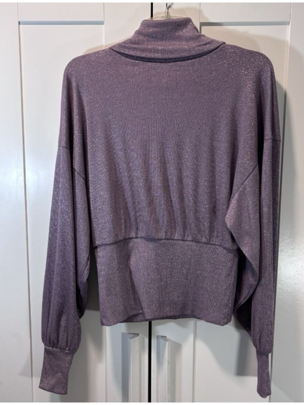FREE PEOPLE Purple Metallic Sparkle Turtleneck Knit Top Sweater Women’s Small - Picture 3 of 5